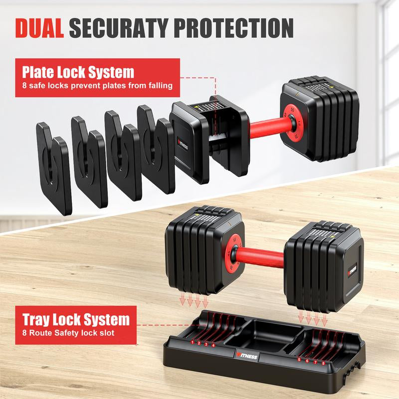 Adjustable Dumbbells Set of 2, 1-Sec Adjustable Weights Dumbbells Set, 5 in 1 Free Adjustable Dumbbell Set with Anti-Slip Texture Handle, 25Lb-55Lb,Weight Set for Home Gym Suit Both Men and Women