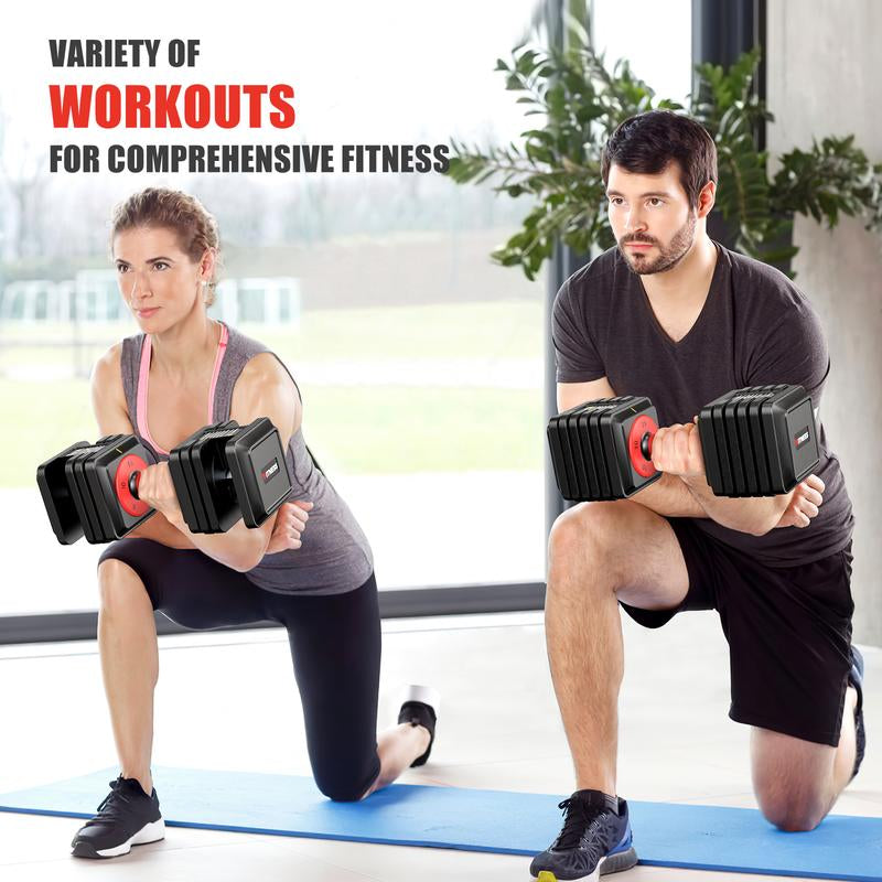 Adjustable Dumbbells Set of 2, 1-Sec Adjustable Weights Dumbbells Set, 5 in 1 Free Adjustable Dumbbell Set with Anti-Slip Texture Handle, 25Lb-55Lb,Weight Set for Home Gym Suit Both Men and Women
