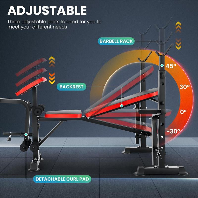 【Deals for You】600Lbs Adjustable Olympic Weight Bench Set with Preacher Curl & Leg Developer, Lifting Press Multifunctional Workout Station Incline Bench Press Full Body Workout