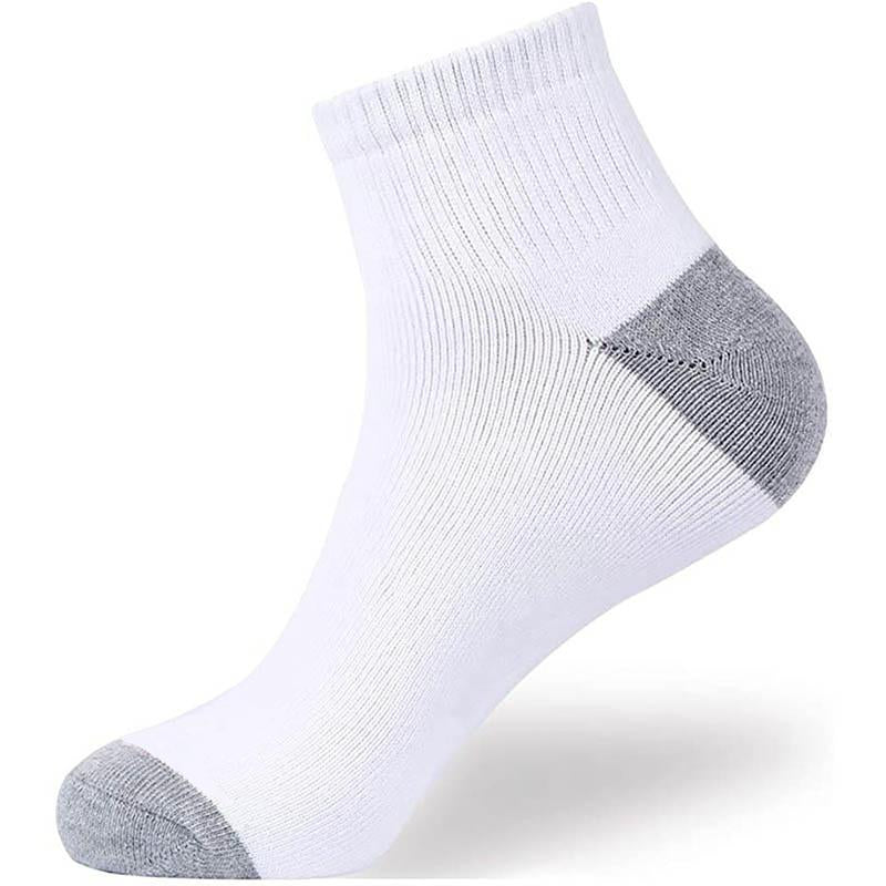 12 Pairs Thick Cotton Sports Athletic Socks Classic White Grey Low Cut Ankle Quarter All Seasons Size 10-13 with Arch Support Cushioned Soles for Baseball Basketball Bodybuilding Cycling Football Gym Training